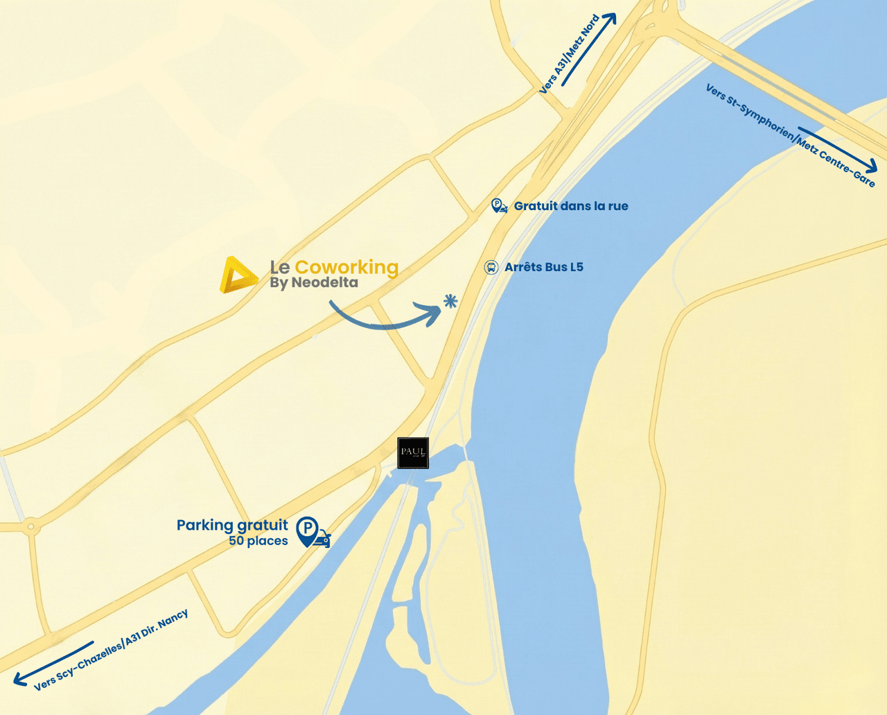 Carte de localisation du coworking Neodelta à Longeville-lès-Metz